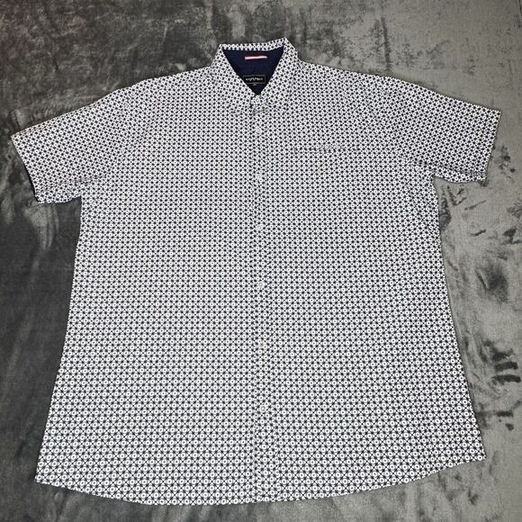 Abstract One Sz 3x Button Shirt Casual Mens Navy White Geometric Short Sleeve - Picture 2 of 15